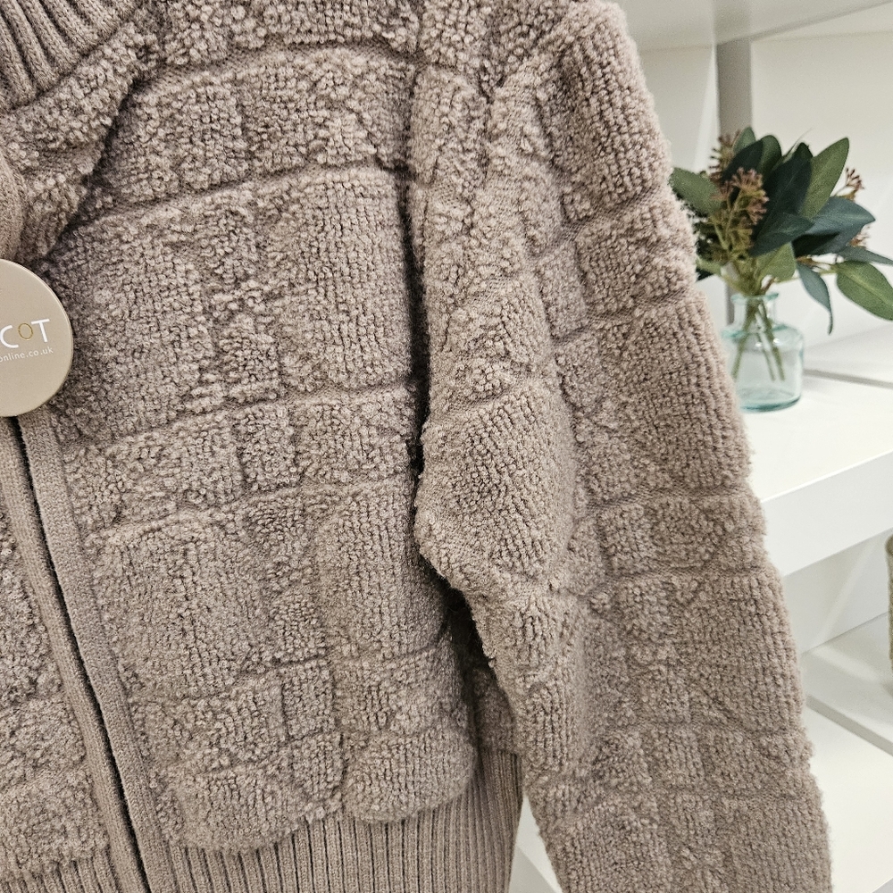 High Neck Looped Textured Zip Jacket - Picture 6 of 12